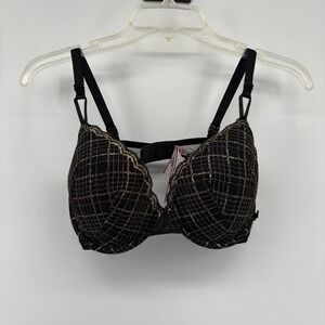 Victoria's Secret Black Gold Plaid‎ Push Up Bra 34D